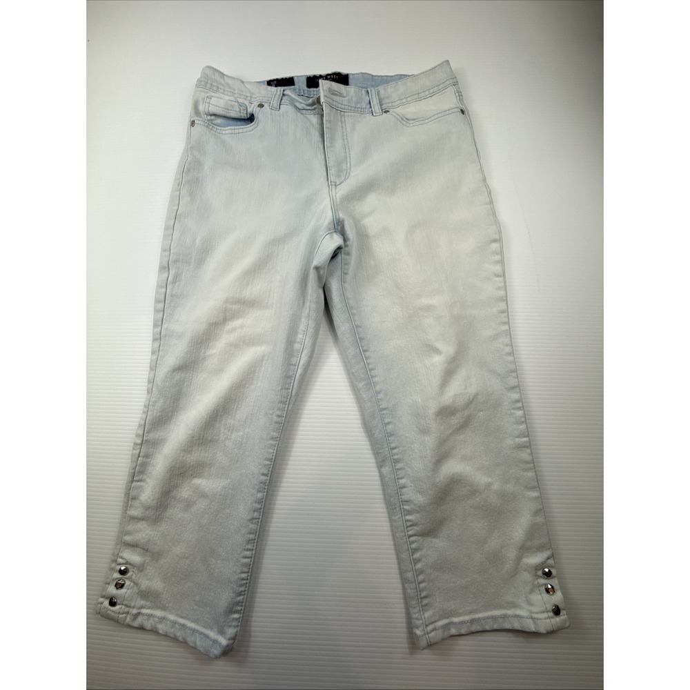 Nine‎ West Jeans Womens 10 Light Wash Capri Denim Blue Silver Stud Embroidered